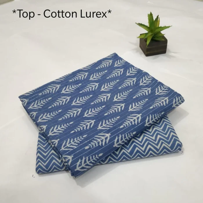 Blue Cotton Lurex Print Coord Fabric -