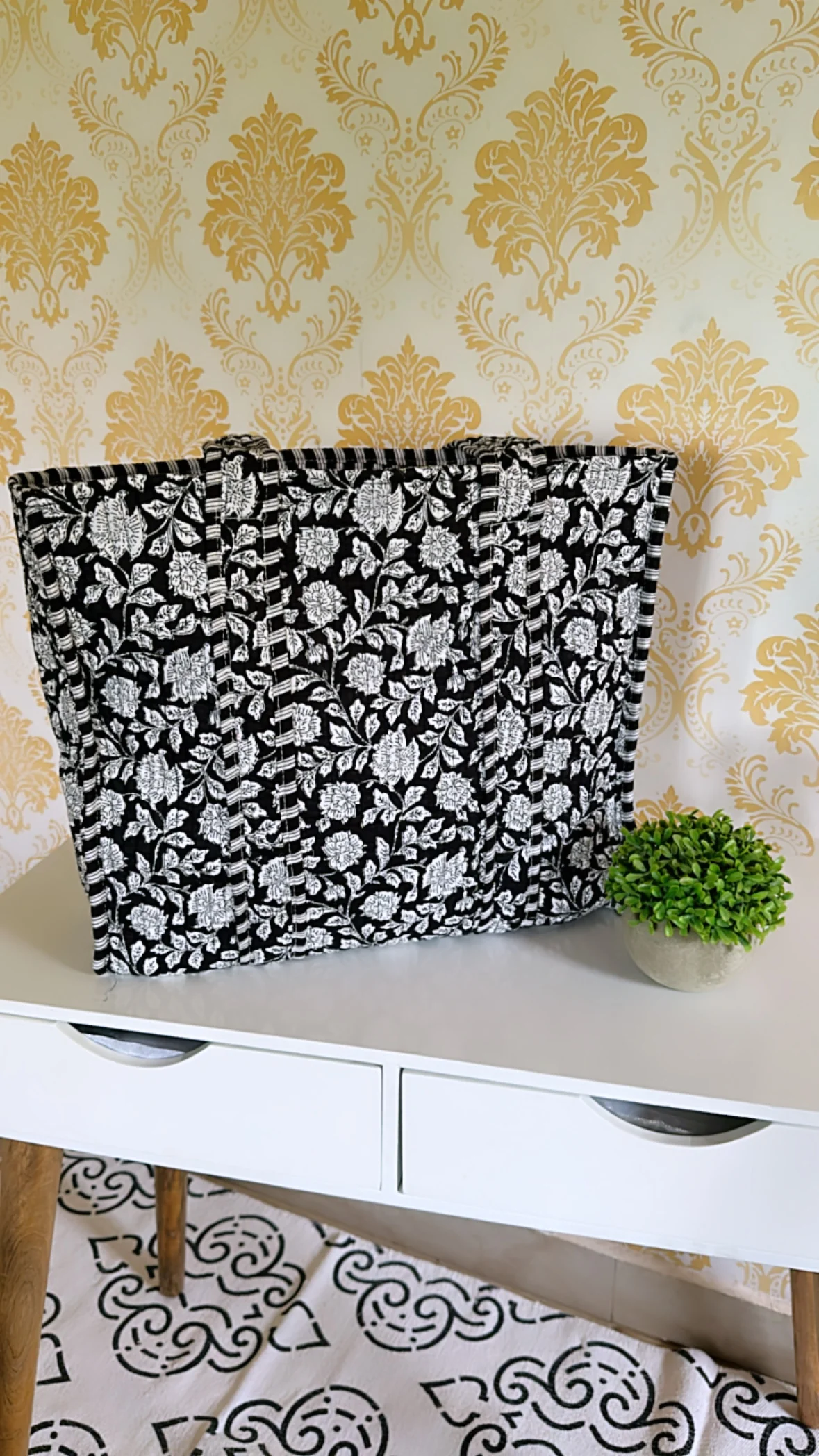 botanical-bliss-block-print-quilted-tote-bag Botanical Bliss Block Print Quilted Tote Bag -