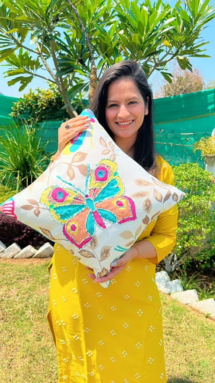 Butterfly Embellished Cushion Cover -