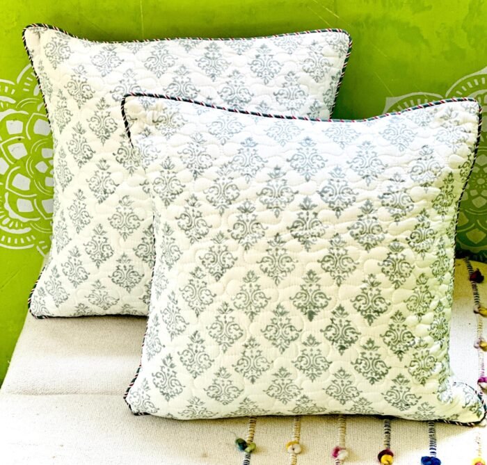 Mughal Handblock Quilted Cushion Cover -