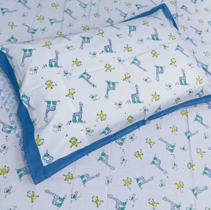 Blue Giraffe Motif Kids Bedsheet -