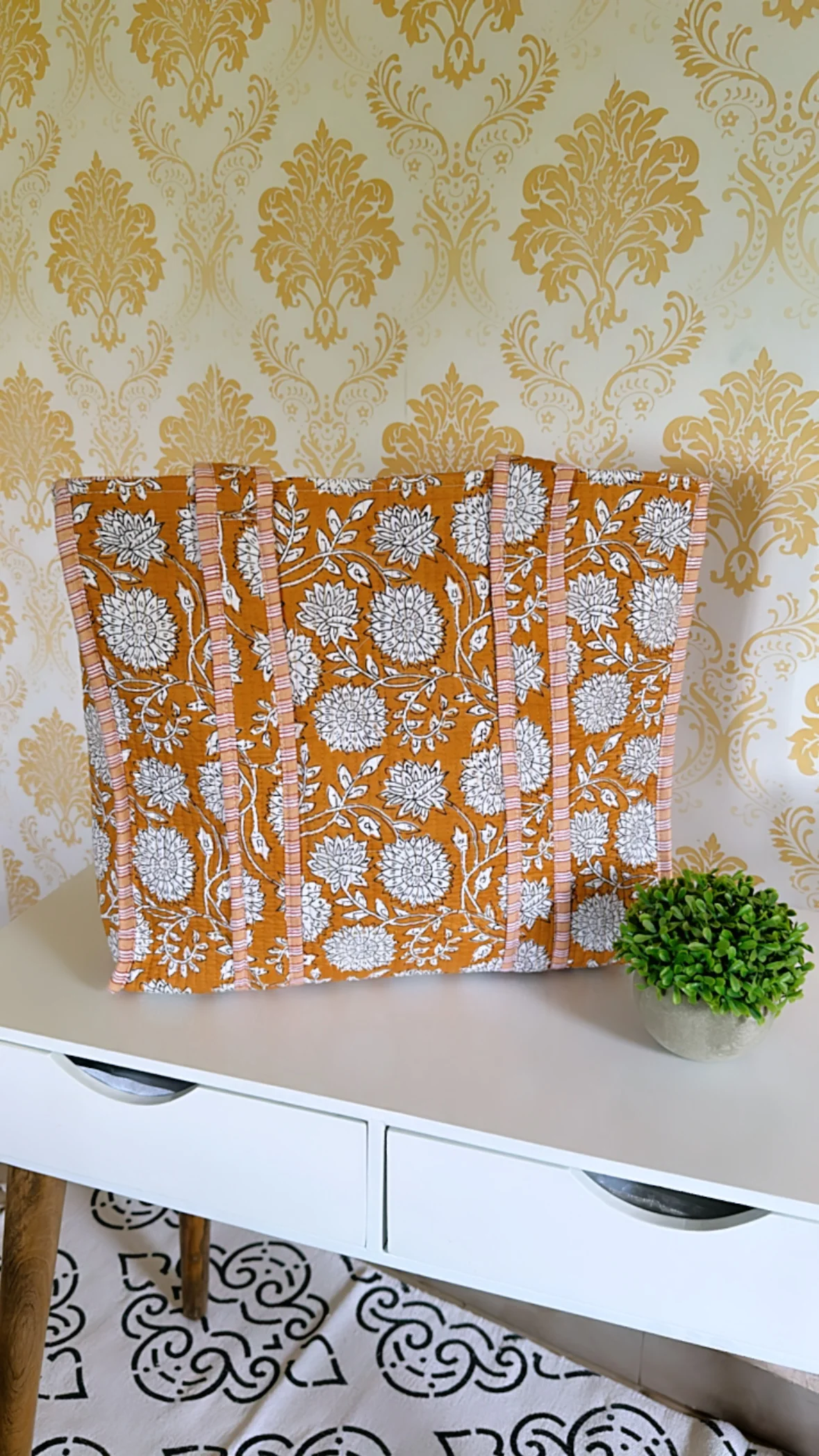 petal-of-paradise-block-print-quilted-tote-bag Petal Of Paradise Block Print Quilted Tote Bag -